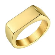 Bestyle Chunky Gold Plated Signet Rings Rectangle Stainless Steel Thumb Pinky Ring for Men Cool Hip Hop Statement Finger Ring, Size 9