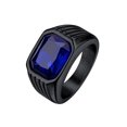 Bestyle Chunky Ring for Men Boys Big Blue Sapphire Stainless