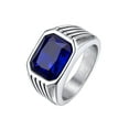 Bestyle Chunky Ring for Men Boys Big Blue Sapphire Stainless