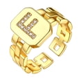 thumbnail image 1 of Bestyle Gold Plated Initial Ring for Women Chain Open Rings with Cubic Zirconia Letter F Adjustable Finger Ring Birthday Christmas Gift, 1 of 7