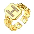 thumbnail image 1 of Bestyle Gold Plated Initial Ring for Women Chain Open Rings with Cubic Zirconia Letter H Adjustable Finger Ring Birthday Christmas Gift, 1 of 7
