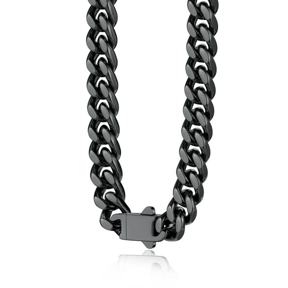 Bestyle Cool Black Chain Necklace for Men Women, 7MM 30 Inch Chain Choker Cuban Link Curb Necklace Thick Stainless Steel Chain Jewelry