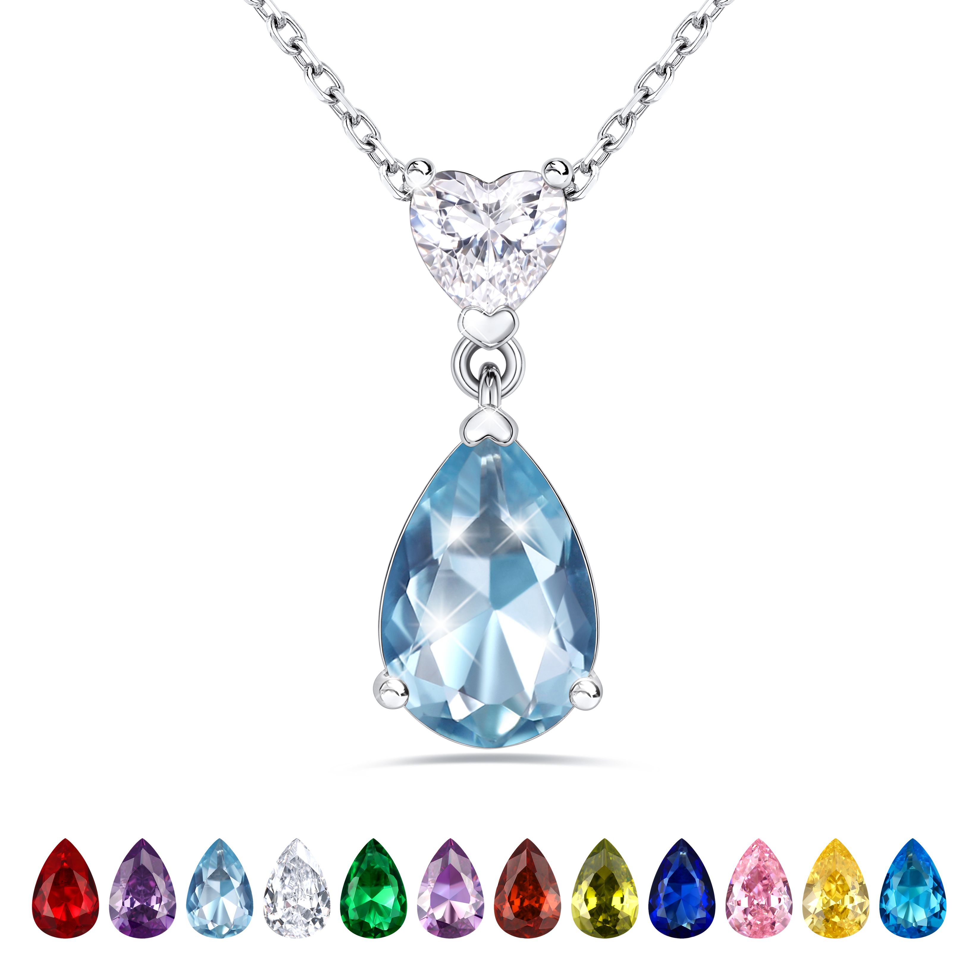 Bestyle Created Aquamarine Pendant Necklace for Women Heart & Pear Cut Dangle Necklace Jewelry Gifts for Birthday Christmas Stocking Stuffers