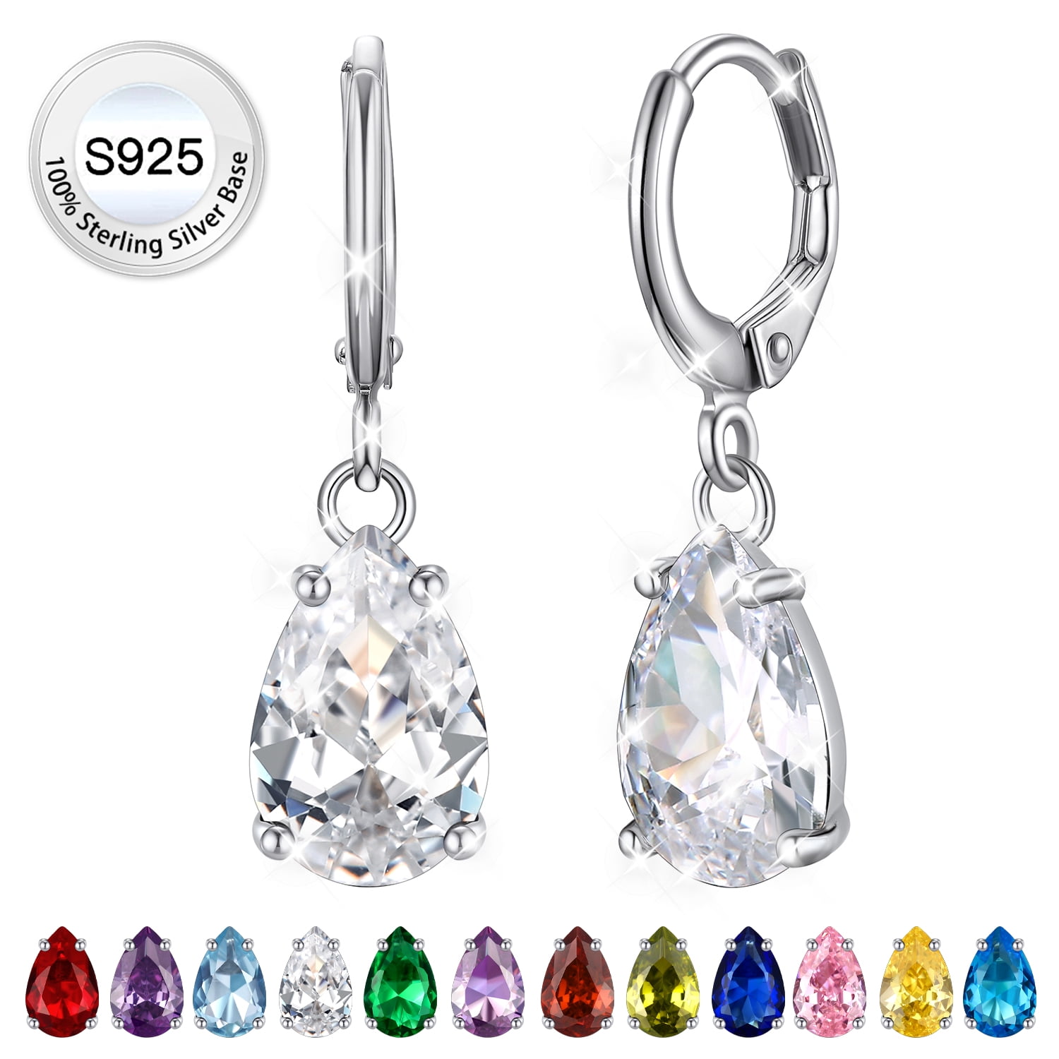 Bestyle Created Diamond Dangle Earrings Women Pure 925 Sterling Silver Hoop Earrings Birthstone Jewelry for Sensitive Ears daily Wear