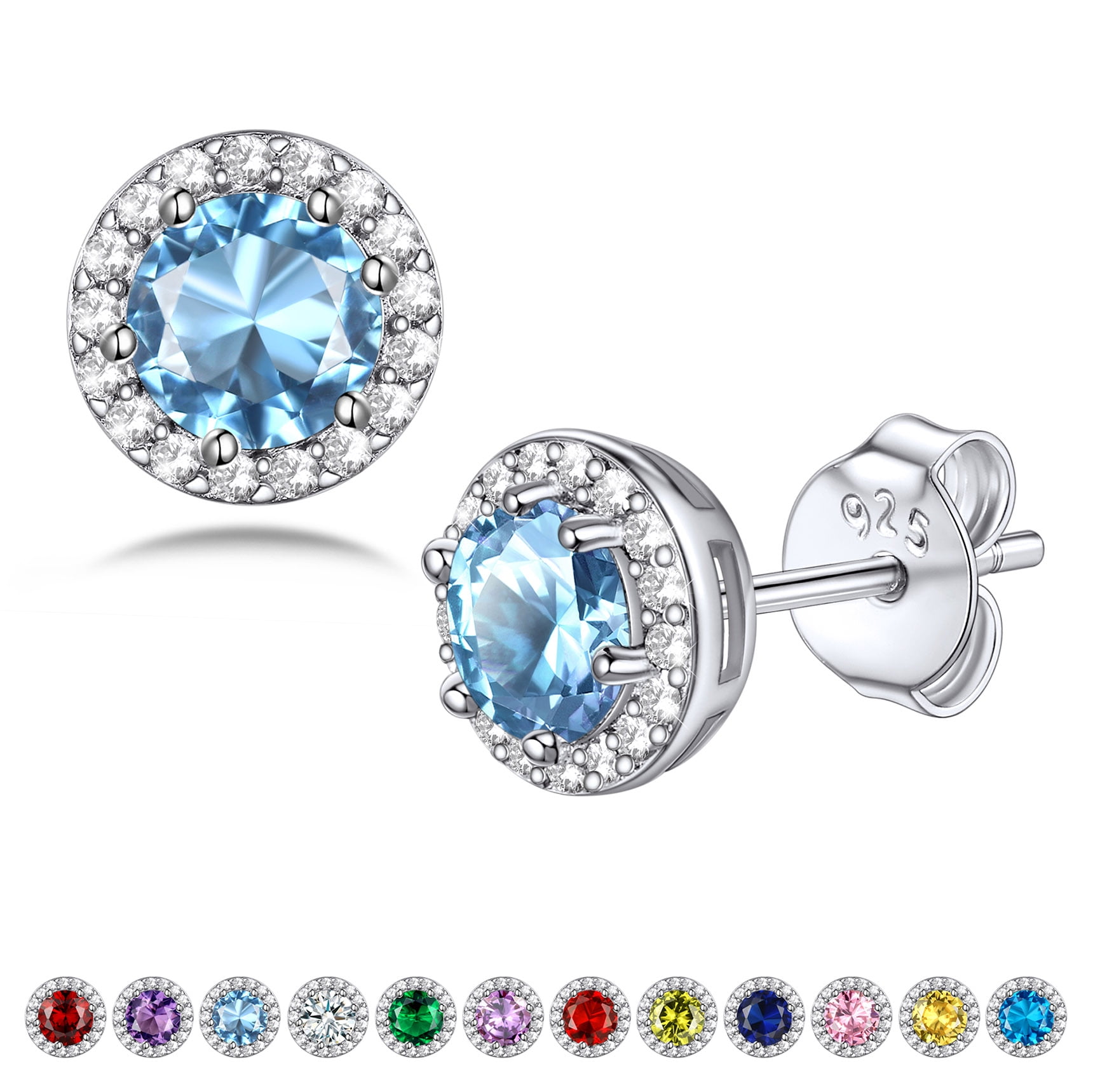 Bestyle S925 Sterling Silver Earrings Created Pink Tourmaline Stud
