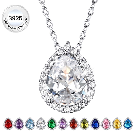 Bestyle Birthstone Necklace April Created Diamond Pear Pendant Necklace for Women Pure Sterling Silver Jewelry Valentine's Day Gifts for Wife Daughter Mother