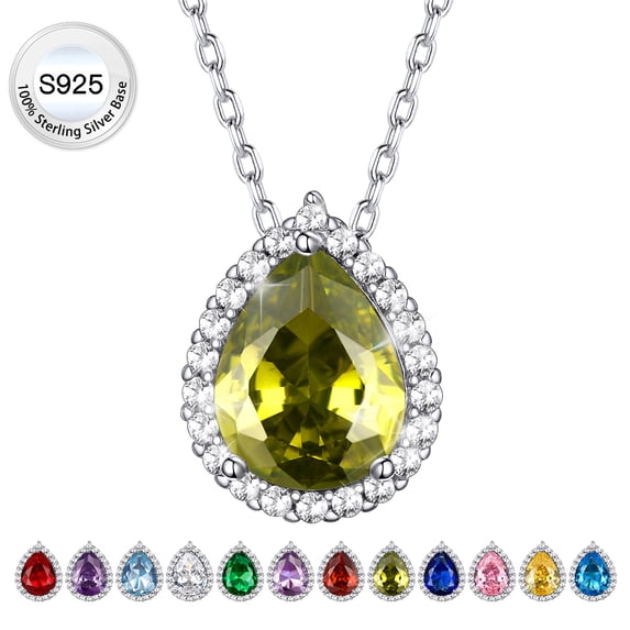 Bestyle Birthstone Necklace August Peridot Pear Pendant Necklace for Women Pure Sterling Silver Jewelry Valentine's Day Gifts for Wife Daughter Mother