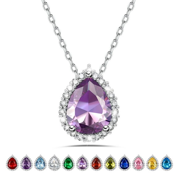 Bestyle Birthstone Necklace June Alexandrite Pear Pendant Necklace for Women Sterling Silver Jewelry Gifts for Wife Daughter Mother