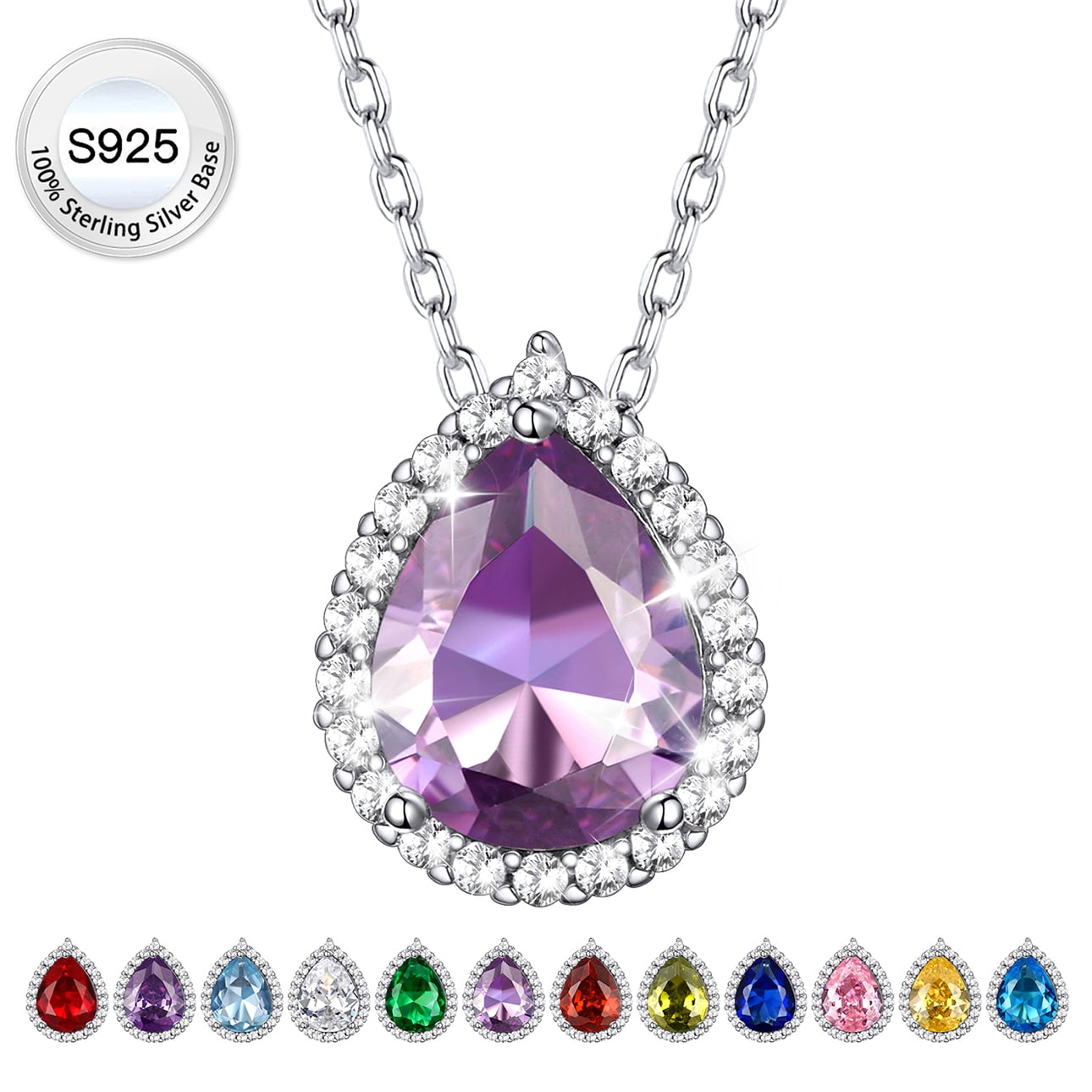 Bestyle Pear Birthstone Necklace for Women June Alexandrite Pure Sterling Silver Jewelry Birthday Graduation Gifts for Wife Daughter Mother