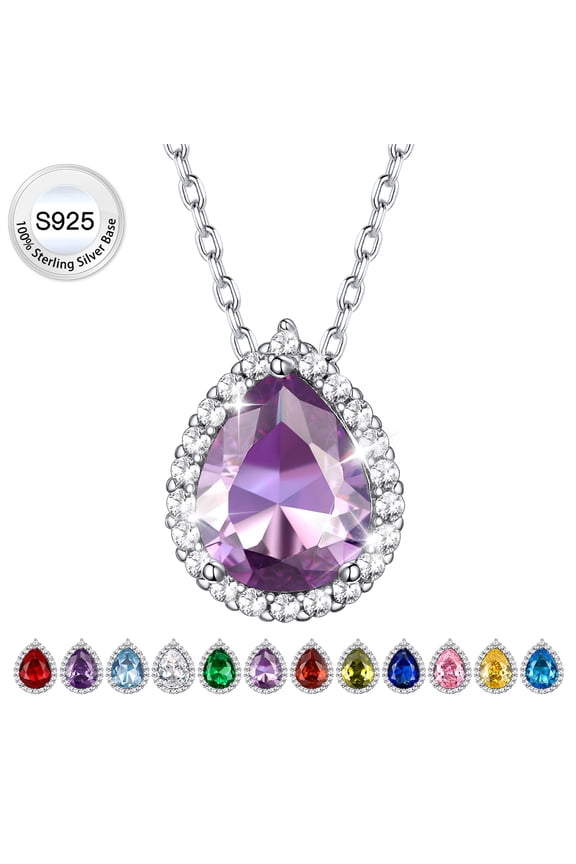 Birthstone Necklace June Alexandrite Pear Pendant Necklace for Women Pure Sterling Silver Jewelry Valentine's Day Gifts for Wife Daughter Mother