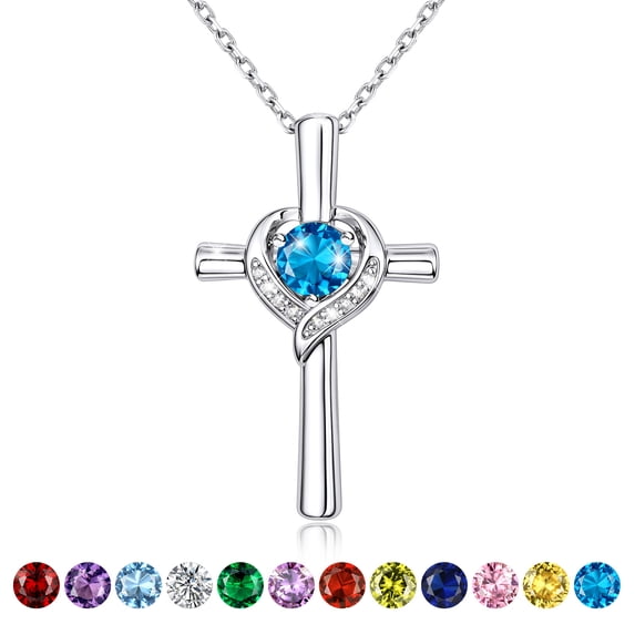 Bestyle Created Turquoise Cross Necklace for Women Heart Knot Pendant Necklace Catholic Christian Christams Gifts for Wife Momther Girlfriend