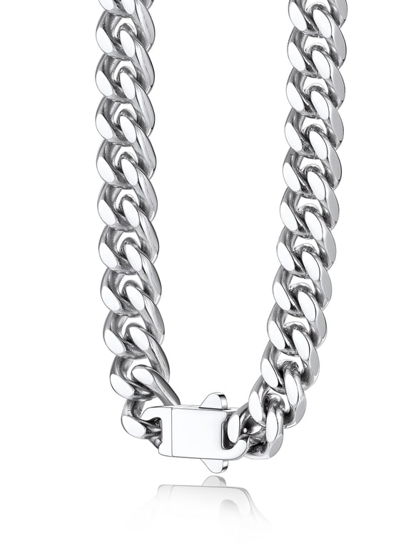 7MM Cuban Chain Necklace for Men, 20inch Stainless Steel Miami Curb Link Chain Christmas Birthday Gifts for Dad Husband Son