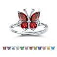 thumbnail image 1 of Bestyle Cute Butterfly Ring S925 Sterling Silver Adjustable Open Ring January Garnet Birthstone Rings Birthday Gifts Size #6-12, 1 of 8