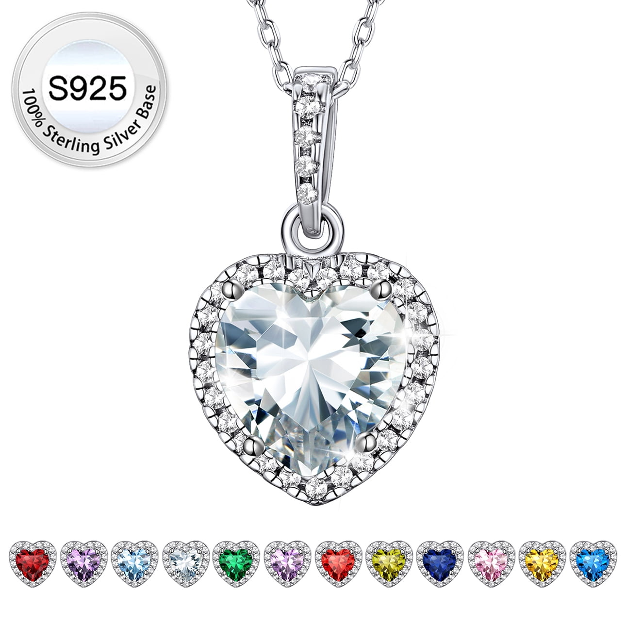 Bestyle Pure 925 Sterling Silver Heart Necklace for Women White Created Diamond Pendant Necklace Mother's Day Gifts