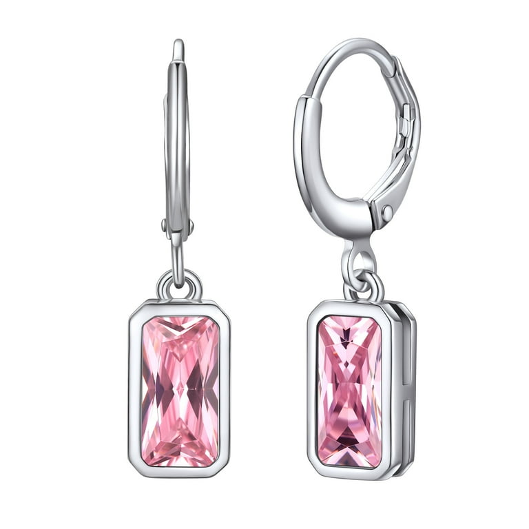 Small Rectangle Cut Cubic Zirconia Dangle Earrings Childrens Sterling Silver Small Rectangle Cut Cubic Zirconia Dangle Earrings Childrens Sterling Silver