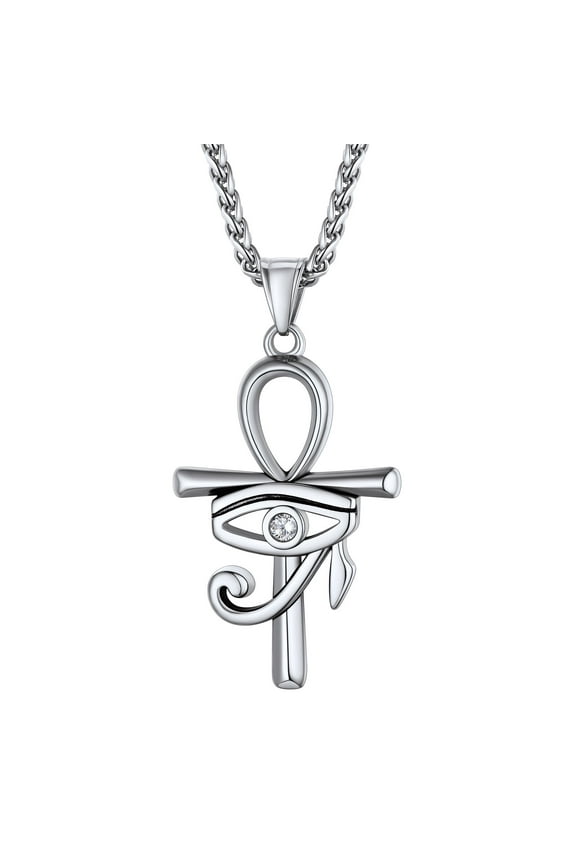 Eye of Horus Ankh Cross Pendant Necklace for Women Men Stainless Steel Chain Necklace Ancient Egyptian Amulet Jewelry Gifts