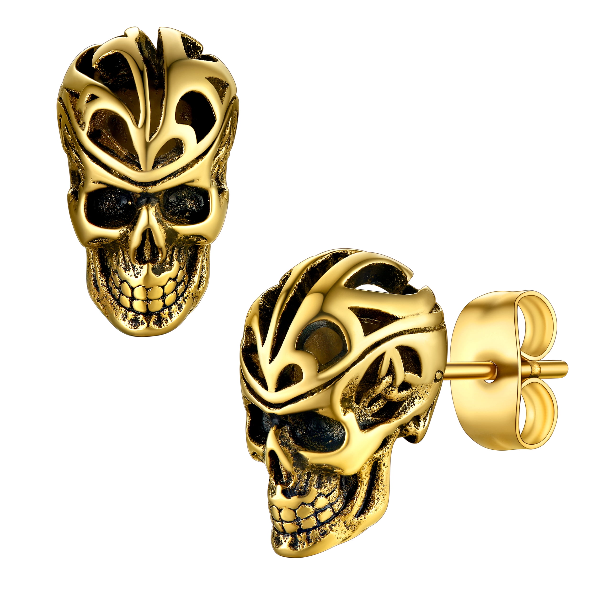 Bestyle Men's Gothic Skull Stud Earrings, Stainless Steel
