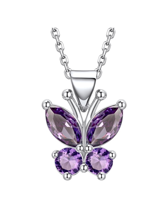 February Birthstone Butterfly Necklace, White Gold Plated Crystal Necklace Jewelry Gifts for Women Daughter Mom Wife Sister