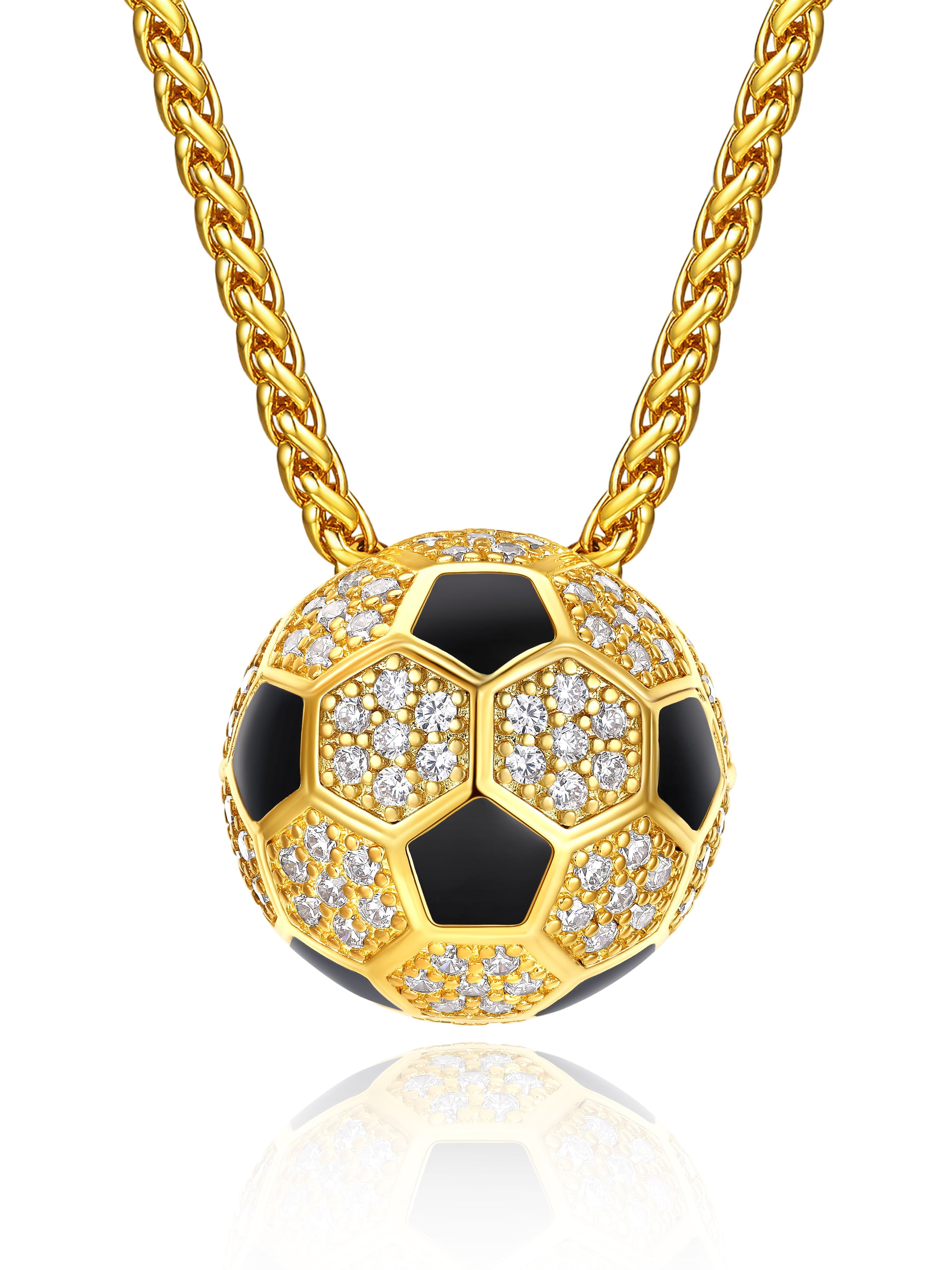 Bestyle Full CZ Gold Plated Soccer Pendant Necklace, 21.5mm, 22