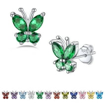Bestyle Girls Butterfly Earrings Women Hyperallergic Sterling Silver Stud Earrings May Emerald Birthstone Crystal Jewelry for Butterfly Lovers