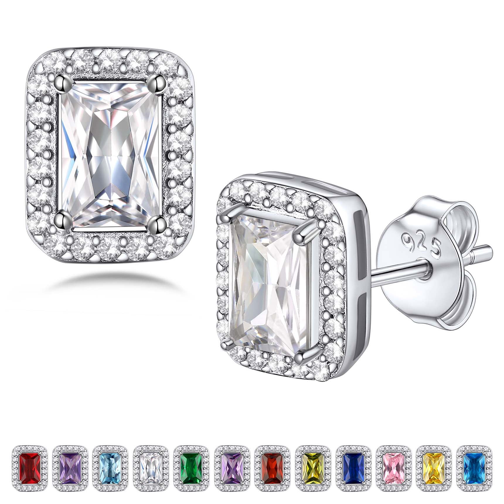 Bestyle Girls Square Stud Earrings April Diamond Birthstone Earrings