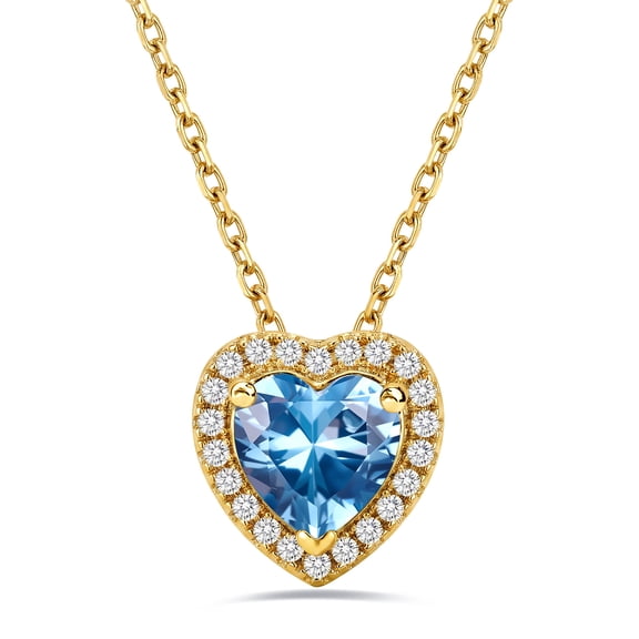 Bestyle Gold Plated Heart Necklace for Women, 2ct Created Aquamarine Crystal Birthstone Pendant Jewelry Gifts for Graduation Birthday Christmas