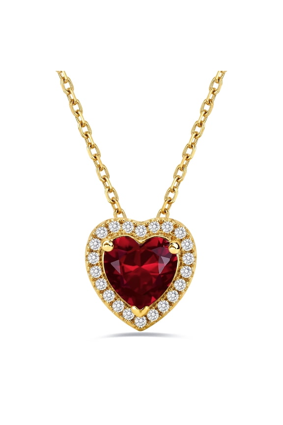 Gold Plated Heart Necklace for Women, 2ct Created Garnet Crystal Birthstone Pendant Jewelry Gifts for Graduation Birthday Christmas