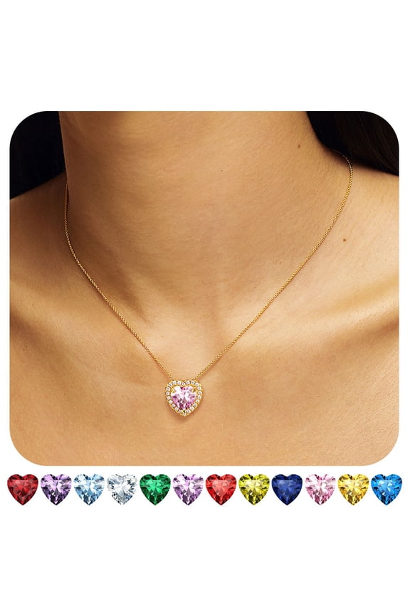 Gold Plated Heart Necklace for Women, 2ct Created Tourmaline Crystal Birthstone Pendant Jewelry Gifts for Graduation Birthday Christmas