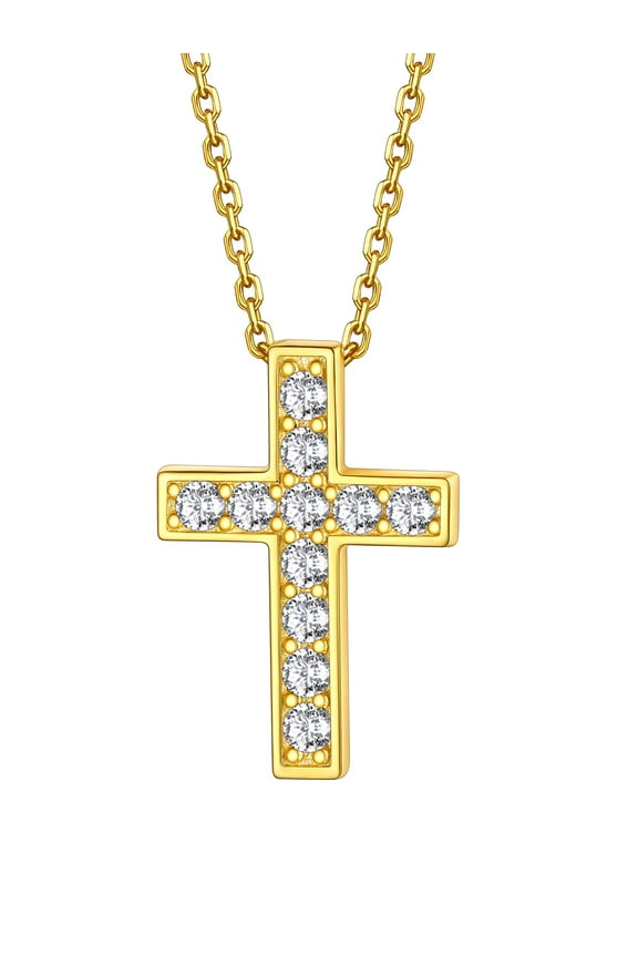 Gold Plated Cross Necklace for Women, Shiny CZ Jesus Christ Cross Choker Necklace Jewelry Gift for Valentine's Day Birthday Christmas