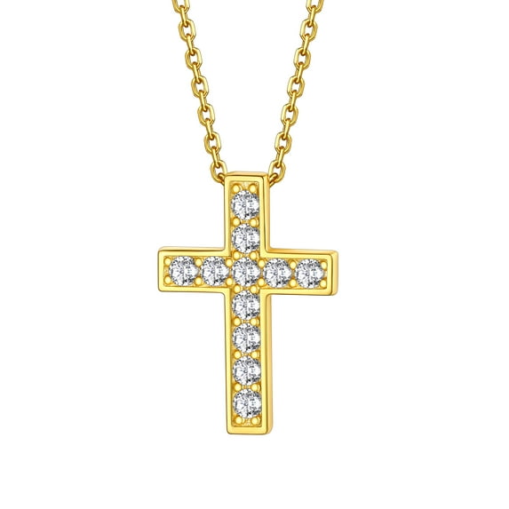 Bestyle Gold Plated Cross Necklace for Women, Shiny CZ Jesus Christ Cross Choker Necklace Jewelry Gift for Valentine's Day Birthday Christmas