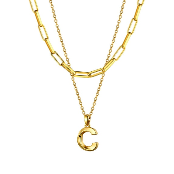 Bestyle Layered Initial Necklace for Women Gold Plated Twist Letter Pendant Paperclip Chain Choker Jewelry Gifts for Birthday Christmas (C)