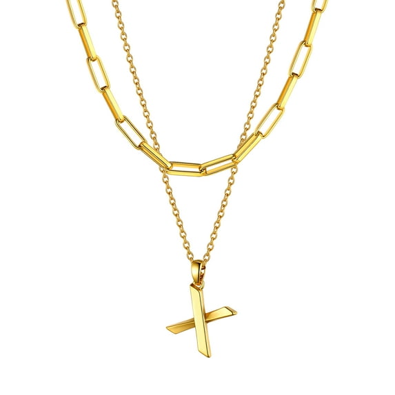 Bestyle Layered Necklace Letter X for Women, Stainless Steel Paperclip Chain Choker Gold Plated Twist Initial Necklace Jewelry Gift