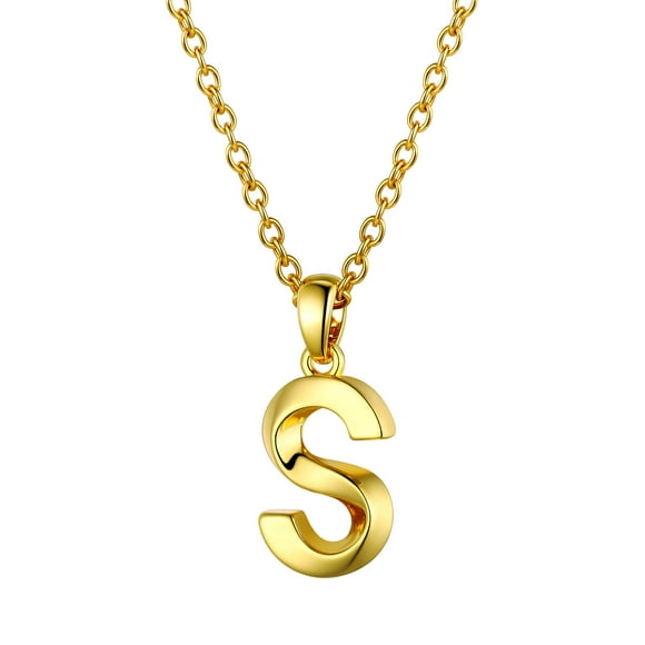 Bestyle Gold Plated Initial Necklace Stylish 3D Twist Letter S Pendant Necklace Script Name Monogram Jewelry Gift for Women
