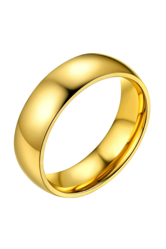 Gold Plated Stackable Rings for Men Women 6mm Wide Stainless Steel Wedding Band Rings Engagement Rings Jewelry Gift for Father Son Size 7-12