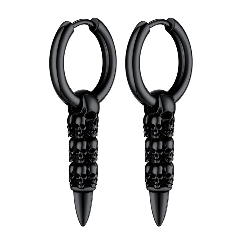 Classic Skull Pearl Drop Huggie Hoop Earrings-Belle Juri Silver / Light Orange Classic Skull Pearl Drop Huggie Hoop Earrings-Belle Juri Silver / Light Orange