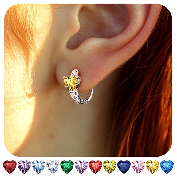 Bestyle Small Silver Hoop Earrings for Women Pure 925 Celtic Knot Birthstone Earrings Ear Charms November Yellow Topaz Jewelry Gifts