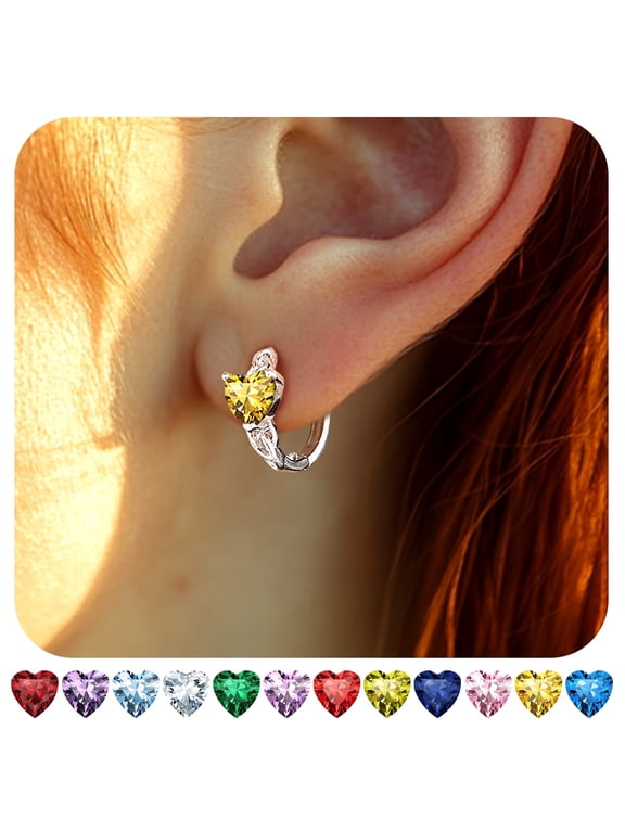 Small Silver Hoop Earrings for Women Pure 925 Celtic Knot Birthstone Earrings Ear Charms November Yellow Topaz Jewelry Gifts