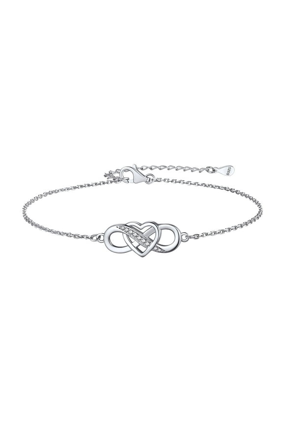 Heart Infinity Anklet Bracelet for Women, Sterling Silver Ankle Beach Foot Chain Hypoallergenic Summer Jewelry