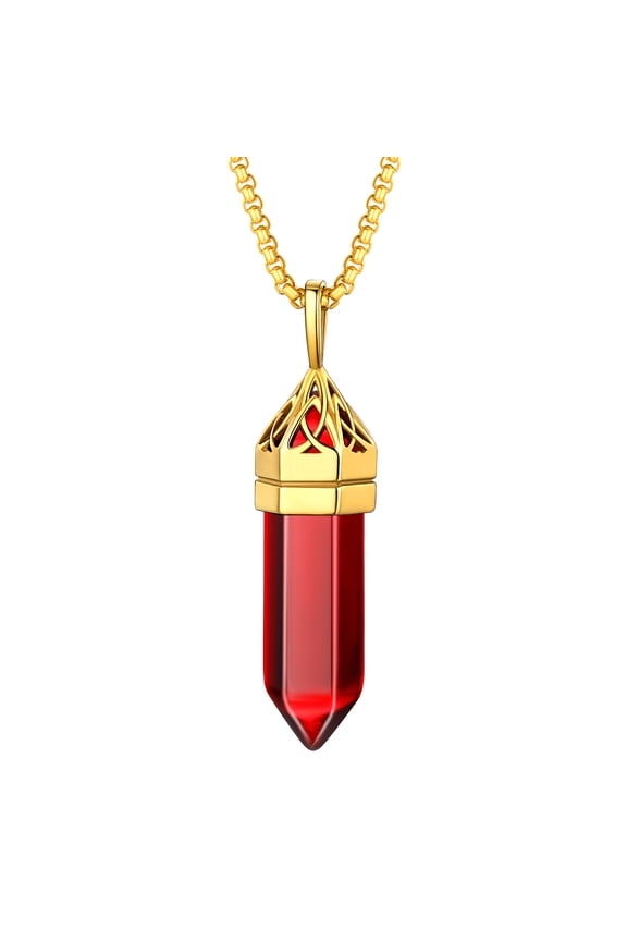 Hexagonal Synthetic Garnet Pendant Necklace Gold Plated Birthstone Crystal Necklace for Women, January