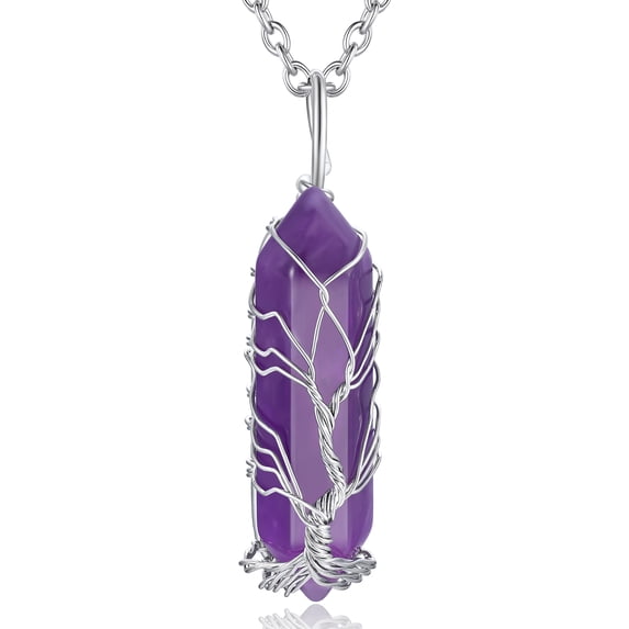 Bestyle Hexagonal Tree of Life Necklace for Women, February Crystal Birthstone Pendant Healing Jewelry Gifts for Her Mom Wife Daughter