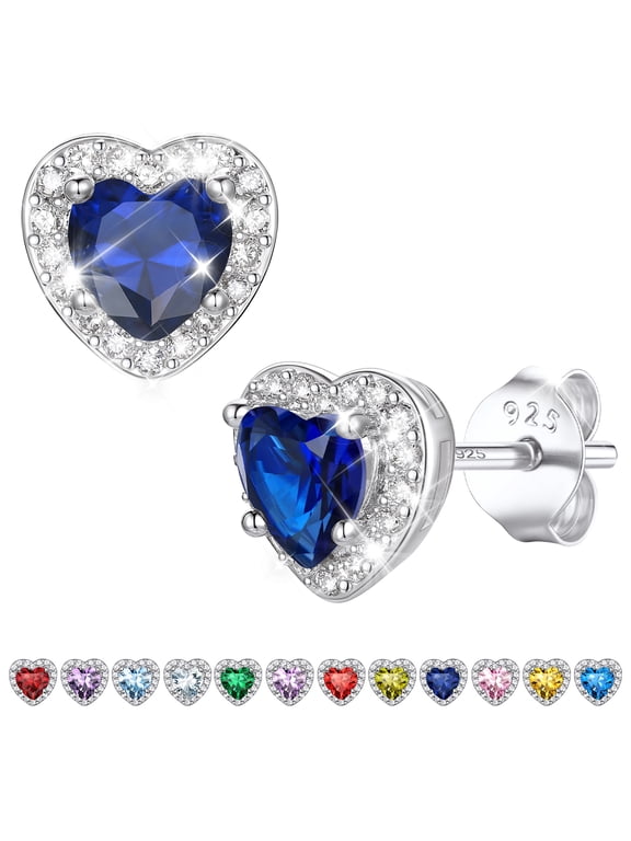 Hypoallergenic Birthstone Earrings for Women, 0.5ct Heart Stud Earrings in Copper & 925 Silver Christmas Stocking Stuffers Birthday Gifts