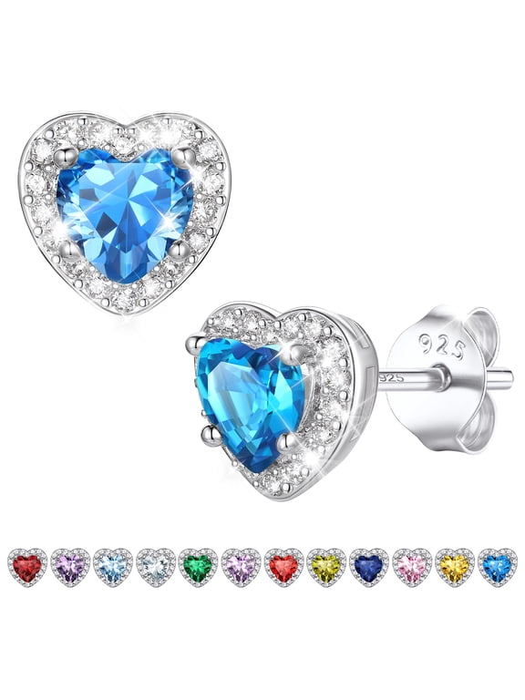 Hypoallergenic Birthstone Earrings for Women, 0.5ct Heart Stud Earrings in Copper & 925 Silver Christmas Stocking Stuffers Birthday Gifts