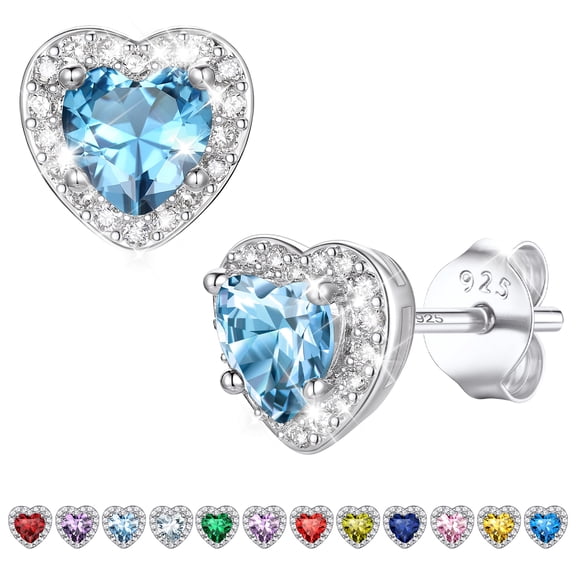 Bestyle Hypoallergenic Birthstone Earrings for Women, 0.5 Carat Heart Stud Earrings with 925 Sterling Silver Post Gifts for Mother's Day Birthday