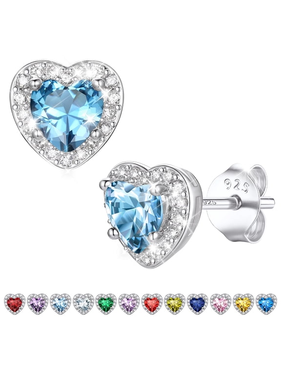 Hypoallergenic Birthstone Earrings for Women, 0.5ct Heart Stud Earrings in Copper & 925 Silver Christmas Stocking Stuffers Birthday Gifts