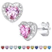 Hypoallergenic Birthstone Earrings for Women, 0.5ct Heart Stud Earrings in Copper & 925 Silver Christmas Stocking Stuffers Birthday Gifts
