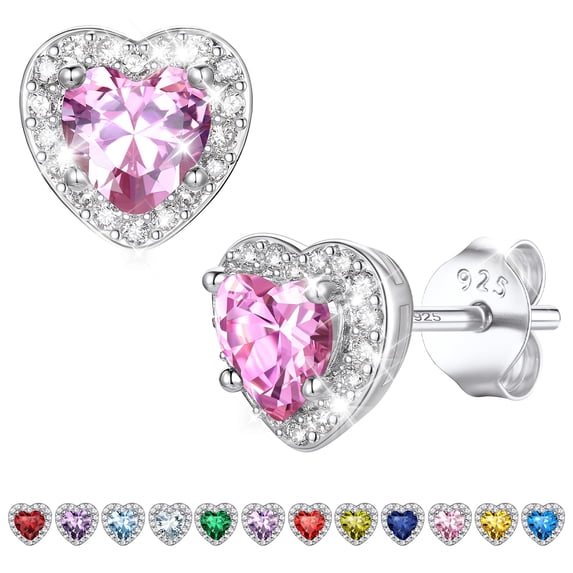Bestyle Hypoallergenic Birthstone Earrings for Women, 0.5ct Heart Stud Earrings in Copper & 925 Silver Christmas Stocking Stuffers Birthday Gifts