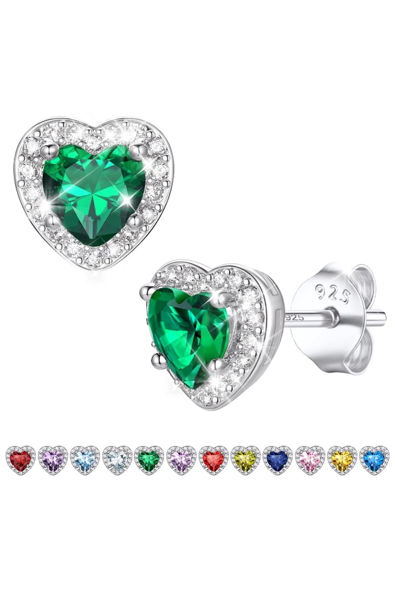 Hypoallergenic Birthstone Earrings for Women, 0.5 Carat Heart Stud Earrings with 925 Sterling Silver Post Gifts for Mother's Day Birthday
