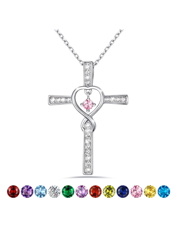 Infinity Cross Necklace for Women October CZ Birthstone Pendant Faith Catholic Christian Jewelry Gifts for Easter Christams Valentine's Day