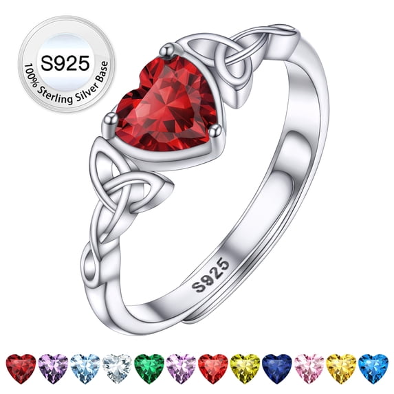 Bestyle Infinity Love Celtic Knot Rings for Women Pure 925 Sterling Silver Heart Rings January Red Garnet Ring Gifts for Mother's Day Wedding Engagement