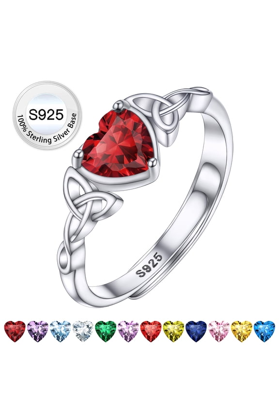 Infinity Love Celtic Knot Rings for Women Pure 925 Sterling Silver Heart Rings January Red Garnet Ring Gifts for Mother's Day Wedding Engagement
